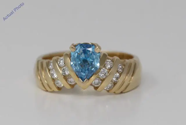 Main image of 18k Yellow Gold Pear & Round diamond shape engaagement ring with set shoulders(0.75 ct, Blue(Treated), I1)