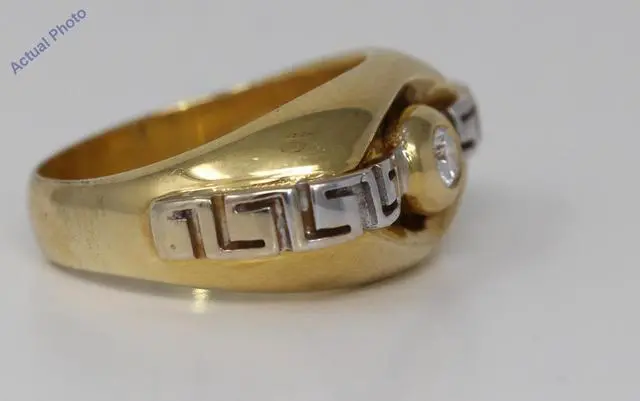 Alt view image 3 of 4 - 18k Two Tone Gold Round Bezel Setting Modern classic fashion motif diamond engagement ring (0.11 Ct, H, SI )