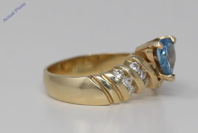 Alt view image 3 of 4 - 18k Yellow Gold Pear & Round diamond shape engaagement ring with set shoulders(0.75 ct, Blue(Treated), I1)