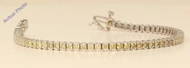Alt view image 2 of 3 - 18k White Gold Round Bezel Chic sporty modern classic cup diamond tennis bracelet(3.02 ct, Yellow, VS)