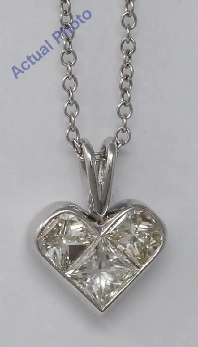 Main image of 18k White Three Stone Princess Invisible heart elegant motif modern classic diamond pendant(1.26 ct, J, VS)