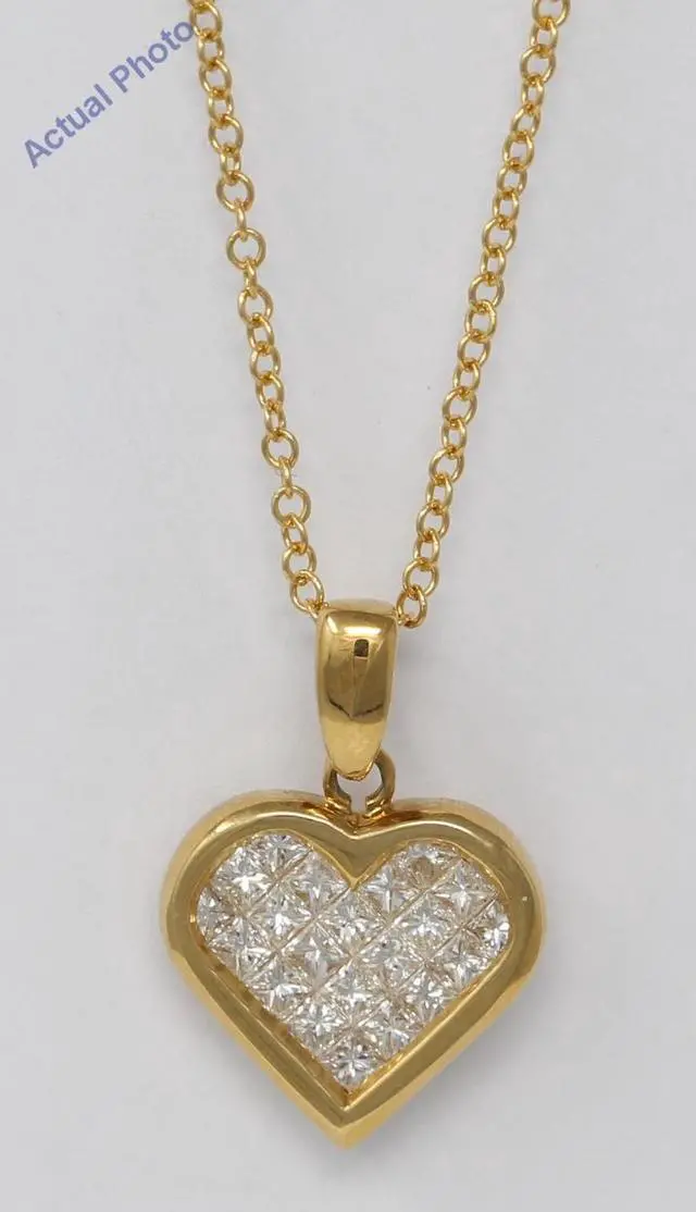 Main image of 18k Yellow Gold Princess Invisible Setting heart elegant motif modern classic diamond pendant(0.86 Ct, H, VS)