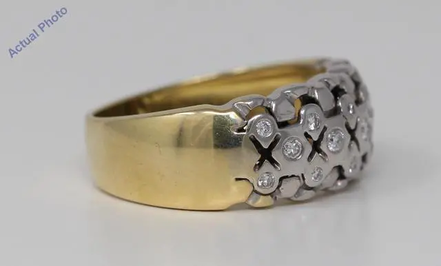 Alt view image 3 of 4 - 18k Two Tone Gold Round Bezel Setting Classic ladies signet diamond wedding band (0.17 Ct, H , VS )