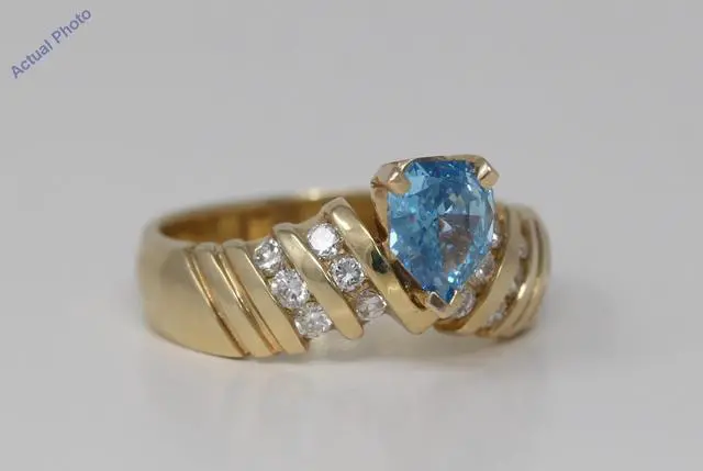 Alt view image 2 of 4 - 18k Yellow Gold Pear & Round diamond shape engaagement ring with set shoulders(0.75 ct, Blue(Treated), I1)