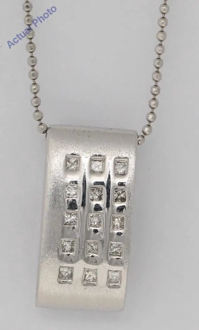 Main image of 14k White Gold Princess Diamond Ultra-modern classic brushed gold pendant set with (0.45 Ct, H , VS )