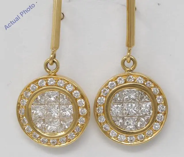 Alt view image 3 of 4 - 18k Yellow Gold Princess & Round Invisible Setting set diamond earrings with set bezel (1.56 Ct, H , VS )