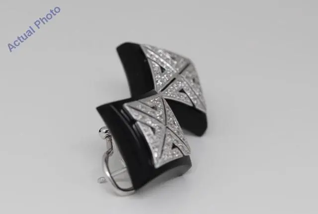 Alt view image 2 of 3 - 18k White Gold Princess Art Decor style square black enamel diamond set earrings (0.6 Ct, H , SI )