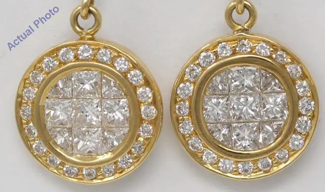 Alt view image 2 of 4 - 18k Yellow Gold Princess & Round Invisible Setting set diamond earrings with set bezel (1.56 Ct, H , VS )