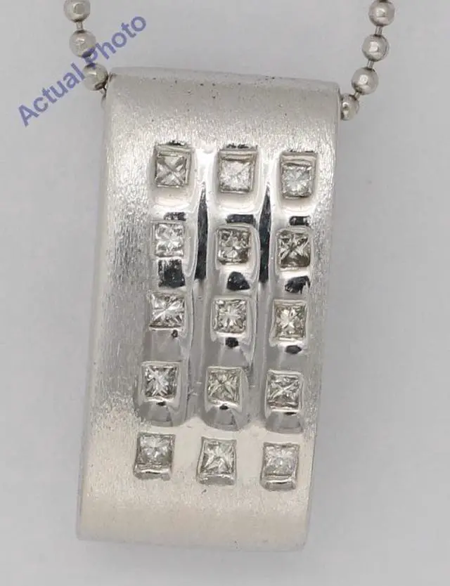 Alt view image 2 of 3 - 14k White Gold Princess Diamond Ultra-modern classic brushed gold pendant set with (0.45 Ct, H , VS )