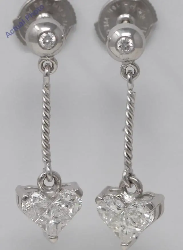 Alt view image 2 of 3 - 18k White Gold Princess & Round Heart Shape rope style dangle set diamond earrings(0.74 ct, H, I1)