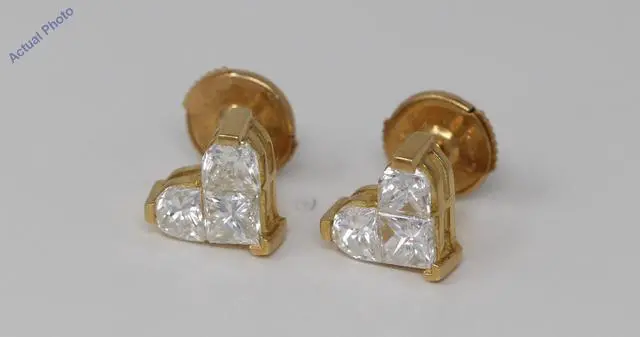 Alt view image 4 of 4 - 18k Yellow Gold Princess & Heart heart dainty elegant motif classic diamond earrings(1.53 ct, H, SI)
