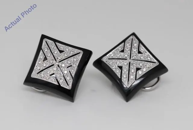Alt view image 3 of 3 - 18k White Gold Princess Art Decor style square black enamel diamond set earrings (0.6 Ct, H , SI )