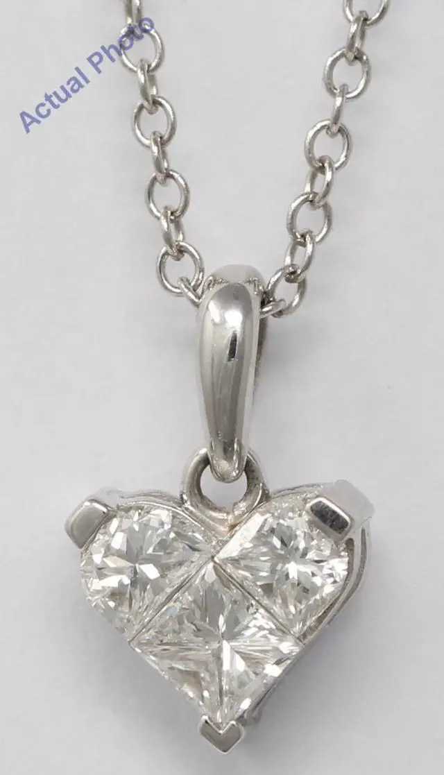 Main image of 18k White Three Stone Princess Invisible heart dainty elegant motif classic diamond pendant(0.78 ct, H, VS)