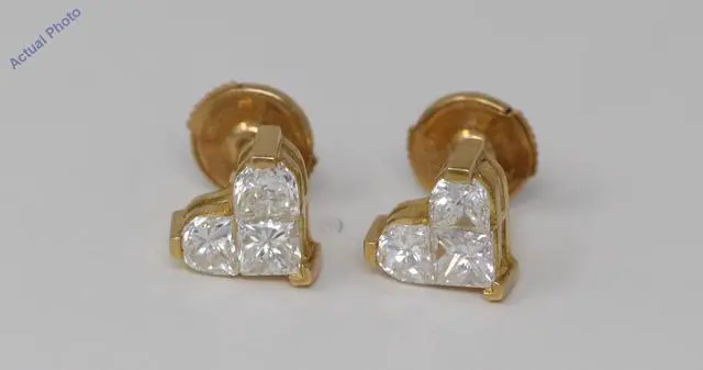 Main image of 18k Yellow Gold Princess & Heart heart dainty elegant motif classic diamond earrings(1.53 ct, H, SI)