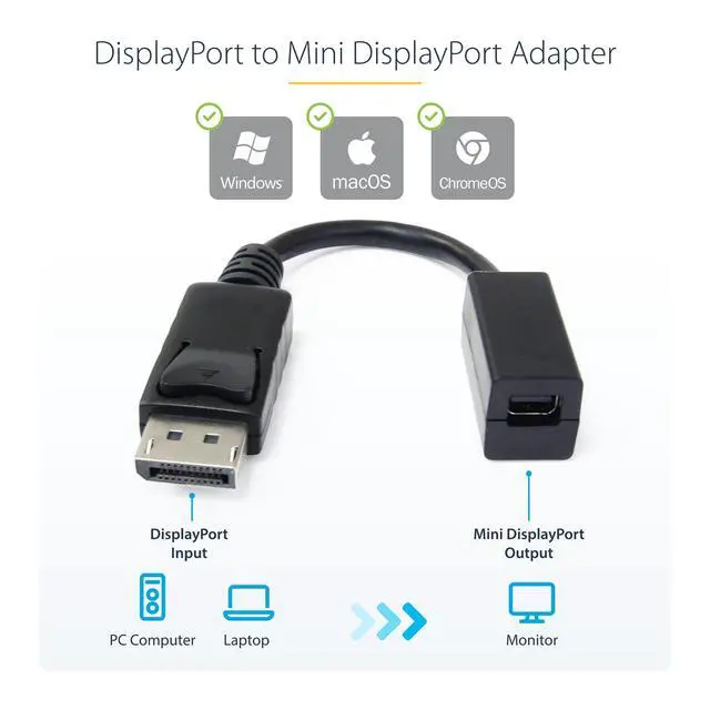 Alt view image 2 of 7 - 6in (15cm) DisplayPort to Mini DisplayPort Adapter, 4K Video, DP to mDP Converter (Not compatible w/Thunderbolt)