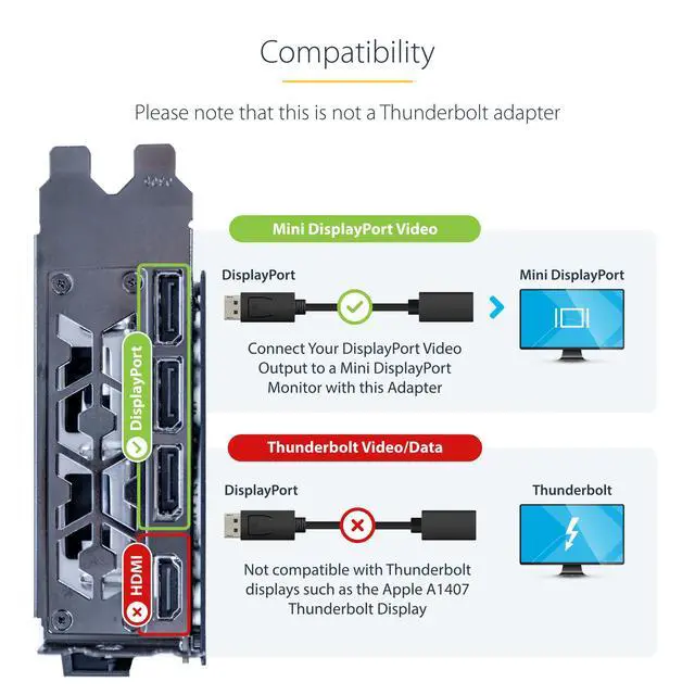 Alt view image 4 of 7 - 6in (15cm) DisplayPort to Mini DisplayPort Adapter, 4K Video, DP to mDP Converter (Not compatible w/Thunderbolt)