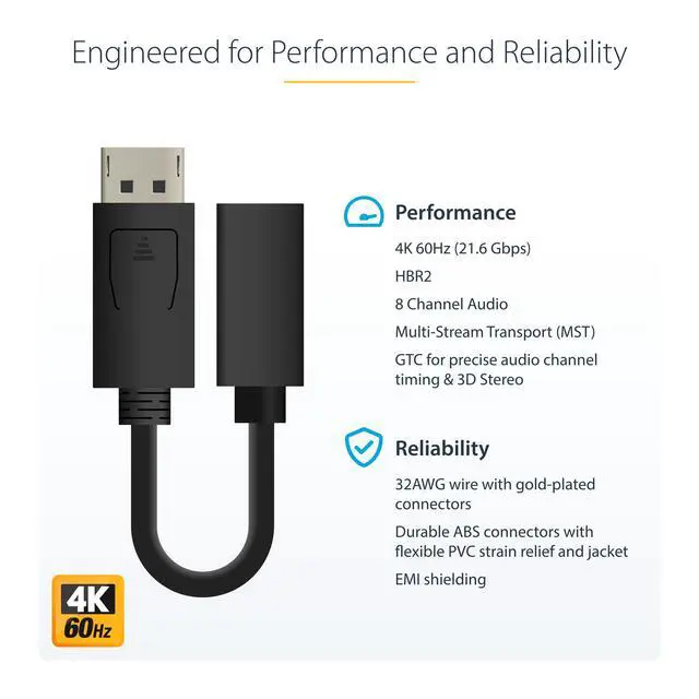 Alt view image 3 of 7 - 6in (15cm) DisplayPort to Mini DisplayPort Adapter, 4K Video, DP to mDP Converter (Not compatible w/Thunderbolt)