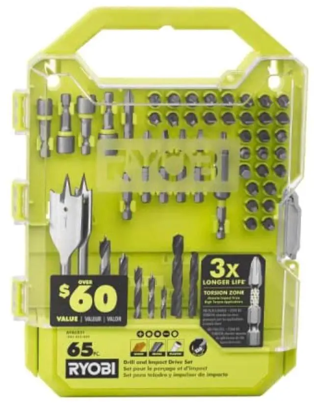 Main image of RYOBI Screwdriver Drill and Impact Drive Bit set (65-Piece) Drive Bits A986501