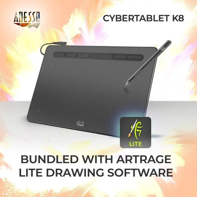 Alt view image 20 of 20 - Adesso 8" x 5" Graphic Tablet - Graphics Tablet - 8" x 5" - 5080 lpi Cable - 8192 Pressure Level - Pen - 1 - Mac, PC - Black