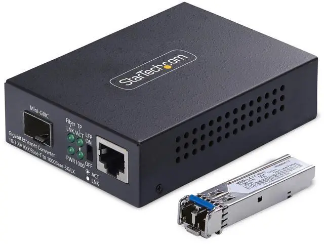 Main image of StarTech.com Gigabit Singlemode (SM) LC Fiber Media Converter, 10/100/1000 Mbps, 40km, RJ45 to LC, Full Metal, TAA Compliant