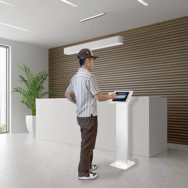 Alt view image 3 of 8 - Mount-It! Anti-Theft Tablet Floor Stand, Commercial Tablet Floor Kiosk with Universal Enclosure, Locking Mount Stand for iPad Gen 7-10, Pro, Air, 10.2 inch, 10.9 Inch, White