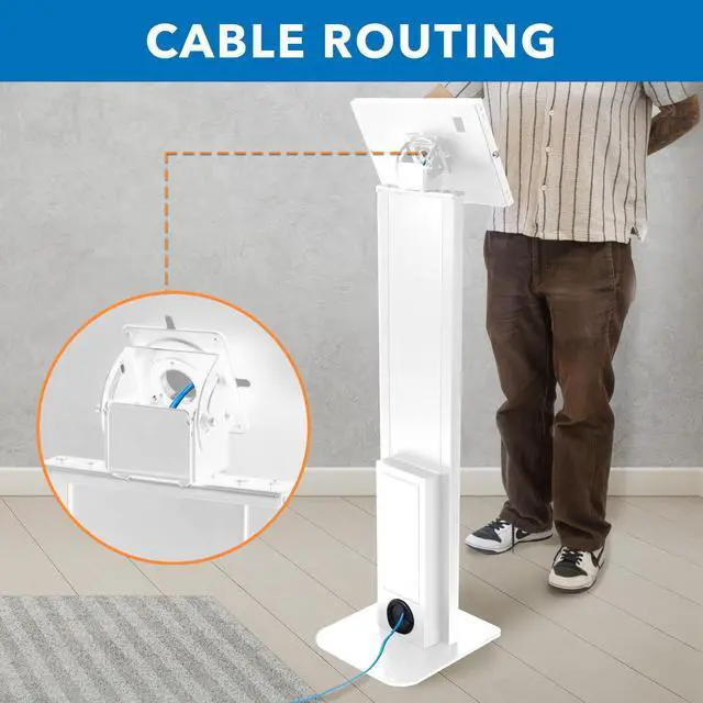 Alt view image 6 of 8 - Mount-It! Anti-Theft Tablet Floor Stand, Commercial Tablet Floor Kiosk with Universal Enclosure, Locking Mount Stand for iPad Gen 7-10, Pro, Air, 10.2 inch, 10.9 Inch, White