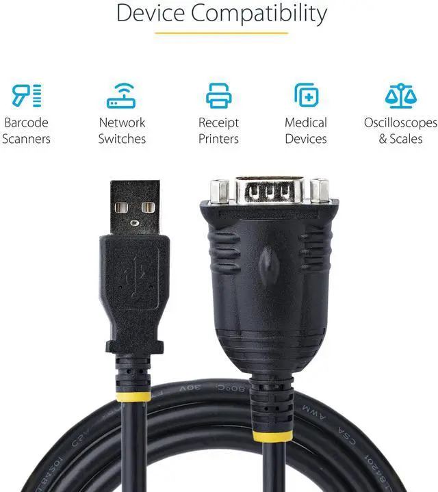 Alt view image 4 of 7 - 3ft (1m) USB to Serial Cable, DB9 Male RS232 to USB Converter, Prolific IC, USB to Serial Adapter for PLC/Printer/Scanner/Switch, USB to COM Port Adapter, Windows/Mac (1P3FP-USB-SERIAL)