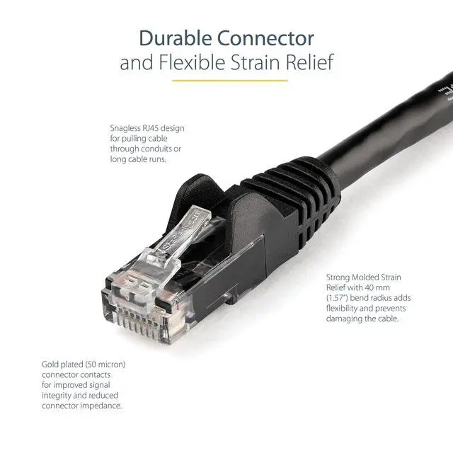 Alt view image 3 of 6 - 30ft CAT6 Ethernet Cable - Black CAT 6 Gigabit Ethernet Wire -250Mhz 100W PoE RJ45 UTP Network Patch Cord Snagless with Strain Relief (N6PATCH30BK)