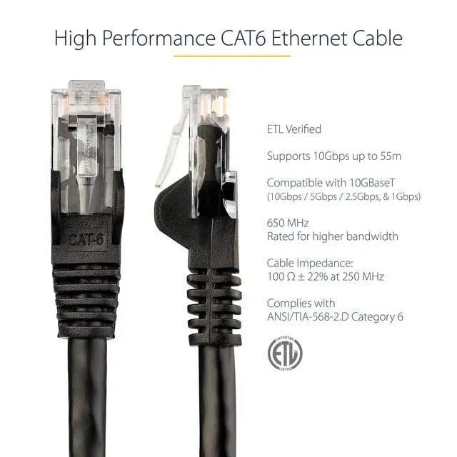Alt view image 2 of 6 - 30ft CAT6 Ethernet Cable - Black CAT 6 Gigabit Ethernet Wire -250Mhz 100W PoE RJ45 UTP Network Patch Cord Snagless with Strain Relief (N6PATCH30BK)