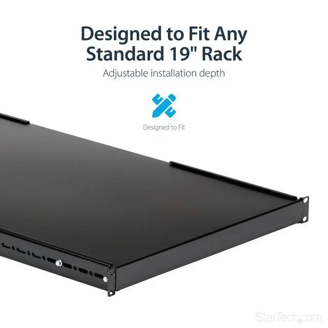 Alt view image 3 of 6 - 1U 4-Post Adjustable Server Rack Mount Shelf - 330lbs(150 kg) - 19.5 to 38in Adjustable Mounting Depth Universal Tray for 19" AV, Data & Network Equipment Rack - 27.5in Deep (ADJSHELFHD)