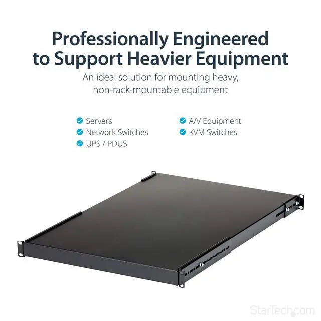Alt view image 2 of 6 - 1U 4-Post Adjustable Server Rack Mount Shelf - 330lbs(150 kg) - 19.5 to 38in Adjustable Mounting Depth Universal Tray for 19" AV, Data & Network Equipment Rack - 27.5in Deep (ADJSHELFHD)