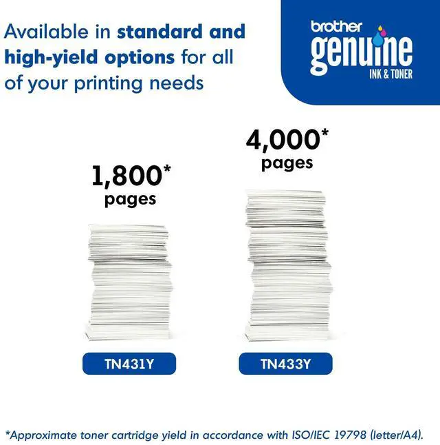 Alt view image 7 of 7 - Genuine High Yield Toner Cartridge, TN433Y, Replacement Yellow Toner, Page Yield Up to 4,000 Pages, Amazon Dash Replenishment Cartridge, TN433 | Prints up to 4,000 pages, Amazon Dash replenishment