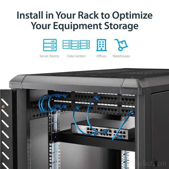 Alt view image 4 of 6 - 1U 4-Post Adjustable Server Rack Mount Shelf - 330lbs(150 kg) - 19.5 to 38in Adjustable Mounting Depth Universal Tray for 19" AV, Data & Network Equipment Rack - 27.5in Deep (ADJSHELFHD)
