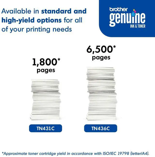 Alt view image 6 of 7 - Genuine Super High Yield Toner Cartridge, TN436C, Replacement Cyan Toner, Yield up to 6,500 Pages, Amazon Dash Replenishment Cartridge | Prints up to 6,500 pages, Amazon Dash replenishment