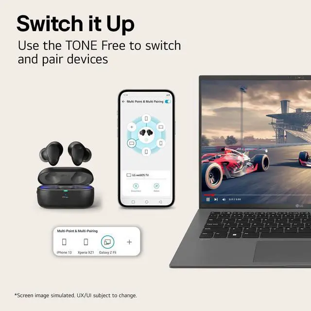 Alt view image 7 of 7 - LG Tone Free T90 Dolby Atmos True Wireless Earbuds, UVnano, IPX4 Water Resistant, Up to 36 Hours of Battery Life, Black