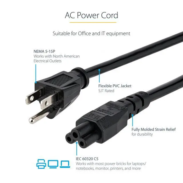 Alt view image 3 of 5 - 10ft Laptop Power Cord, 10A 125V, 18AWG (PXT101NB3S10)