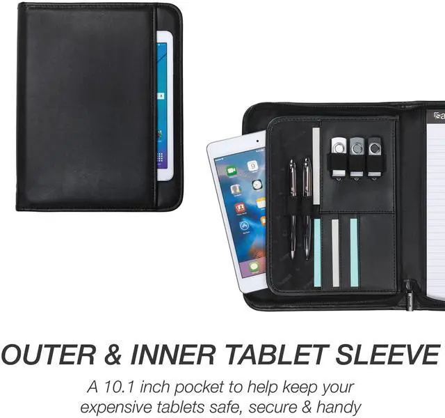 Alt view image 9 of 12 - Samsill Junior Professional Padfolio with Secure Zippered Closure 10.1 Inch Tablet Sleeve and 7 by 10 Inch Notepad Black Junior 70821