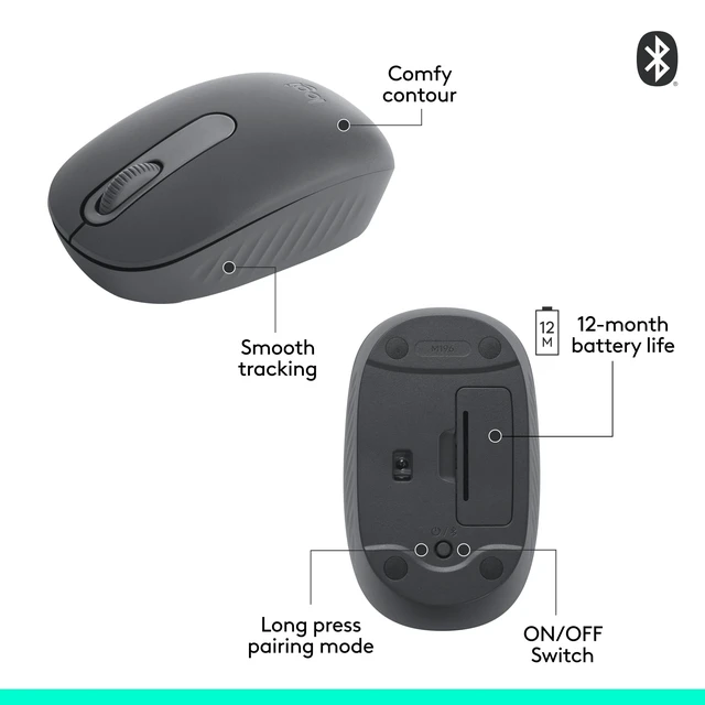Alt view image 7 of 7 - M196 Compact Ambidextrous Bluetooth Wireless Mouse - Graphite | Bluetooth connectivity, no USB receiver, quiet clicks, 3 non-customizable buttons, 12-month battery life, PC Mac compatible