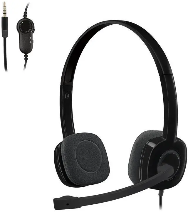 Main image of H151 Wired Headset, Analog Stereo Headphones with Rotating Noise-Cancelling Microphone, 3.5 mm Audio Jack, in-Line Controls, PC/Mac/Laptop/Tablet/Smartphone - Black