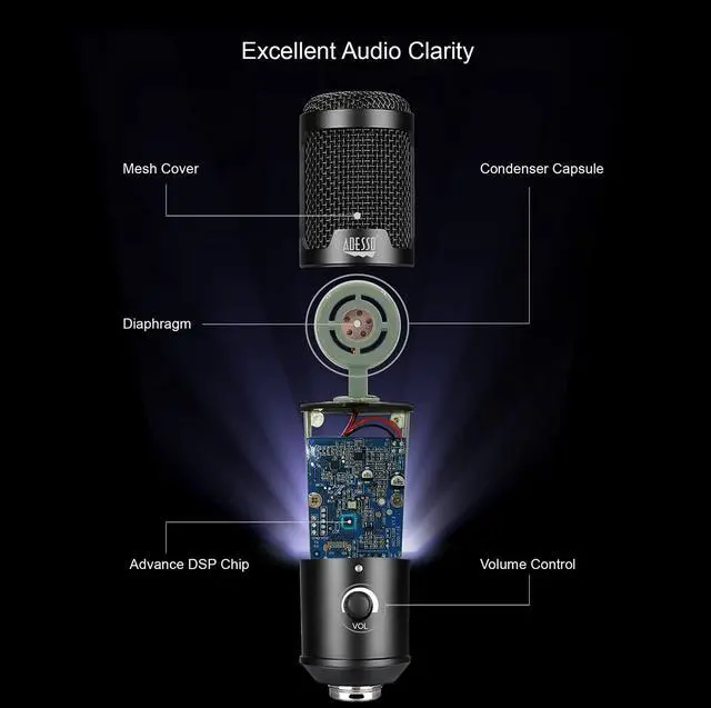 Alt view image 19 of 20 - Adesso Xtream M4 Wired Condenser Microphone XTREAMM4