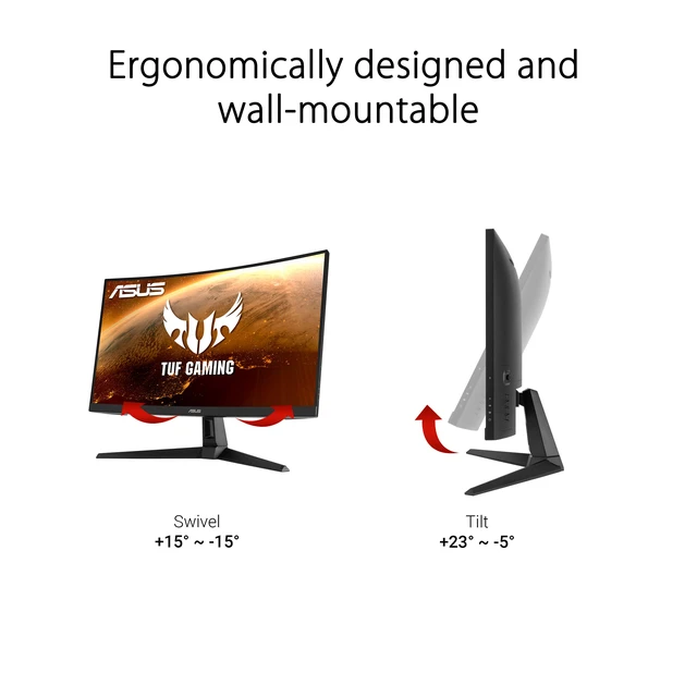 Alt view image 7 of 7 - TUF Gaming VG27VH1B 27 Curved Monitor, 1080P Full HD, 165Hz (Supports 144Hz), Extreme Low Motion Blur, Adaptive-sync, FreeSync Premium, 1ms, Eye Care, HDMI D-Sub, Black