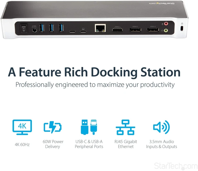 Alt view image 3 of 7 - USB-C Triple Monitor Docking Station for MacBook Pro / Air M1 M2 M3 M4 & Windows, Universal 4K HDMI DP Dock, Thunderbolt Compatible, 60W Laptop Charging - TAA, Black & Space Gray