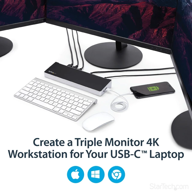 Alt view image 2 of 7 - USB-C Triple Monitor Docking Station for MacBook Pro / Air M1 M2 M3 M4 & Windows, Universal 4K HDMI DP Dock, Thunderbolt Compatible, 60W Laptop Charging - TAA, Black & Space Gray