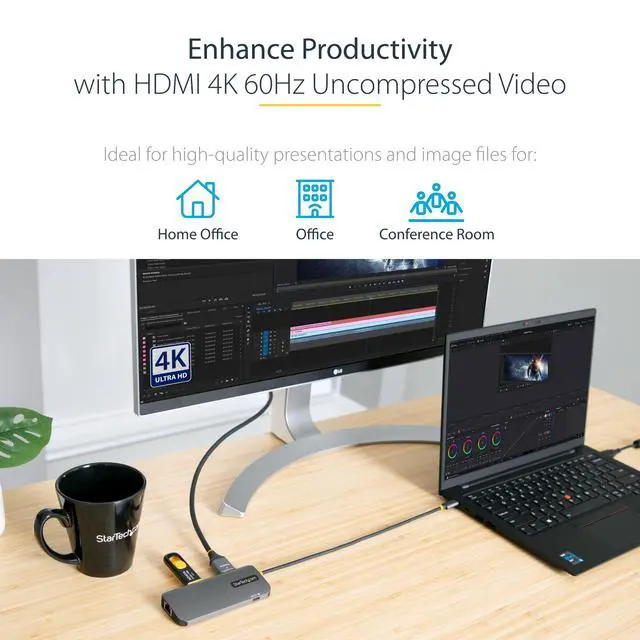 Alt view image 4 of 7 - 6-in-1 USB-C Hub for Monitors, 4K 60Hz HDMI Video, HDR10, Gigabit Ethernet, USB 5Gbps Hub, 100W Laptop Charging with Cable Management for MacBook M1 M2 M3 M4 and Windows