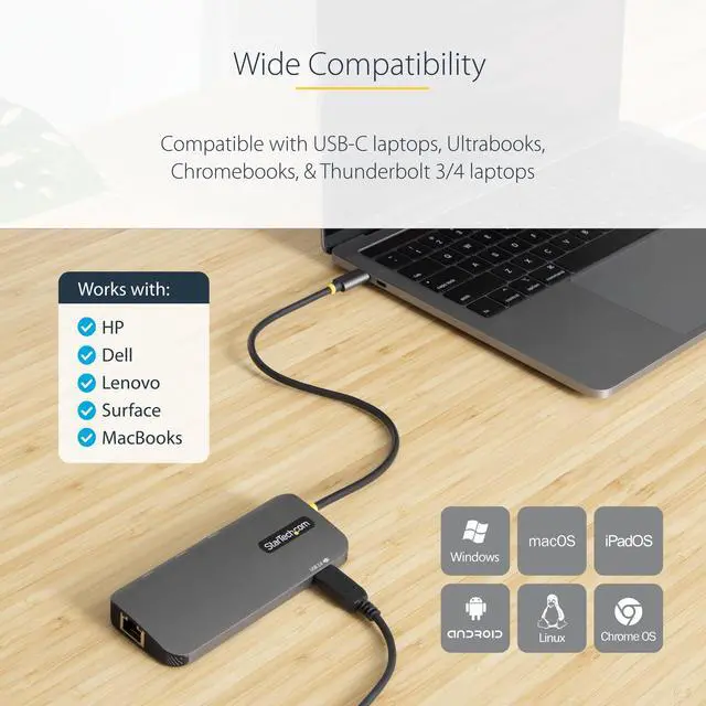Alt view image 7 of 7 - 6-in-1 USB-C Hub for Monitors, 4K 60Hz HDMI Video, HDR10, Gigabit Ethernet, USB 5Gbps Hub, 100W Laptop Charging with Cable Management for MacBook M1 M2 M3 M4 and Windows