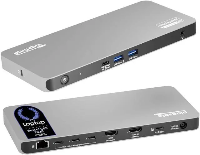 Main image of Plugable USB C Docking Station 5 Monitors, 140W DisplayLink Dock Connects up to Five 4K Displays for MacBook Windows Thunderbolt 4 Laptops, 2x HDMI, 3x USBC 2.5Gbps Ethernet, Driver Required UD-7400PD
