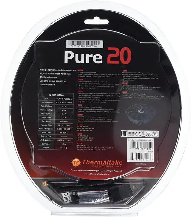 Alt view image 6 of 6 - 200mm Pure 20 Series Black 200x30mm Thick Quiet High Airflow Case Fan with Anti-Vibration Mounting System Cooling CL-F015-PL20BL-A