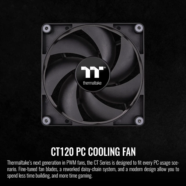 Alt view image 2 of 6 - Thermaltake CT120 PC Cooling Fan (2-Fan Pack), Daisy-Chain Design, Fan speeds up to 2000 RPM, 120 mm Hydraulic Bearing Fan, Anti-Vibration mounting, CL-F147-PL12BL-A