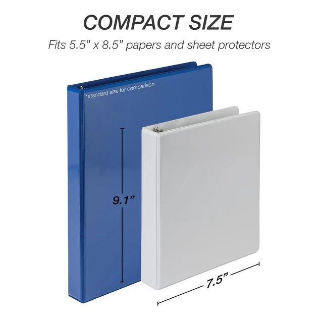 Alt view image 4 of 7 - Economy 1 Inch Mini 3 Ring Binder, Round Ring Binder, Holds 5.5 x 8.5 Inch Documents, Customizable Cover, 1" View, 6-Pack, White