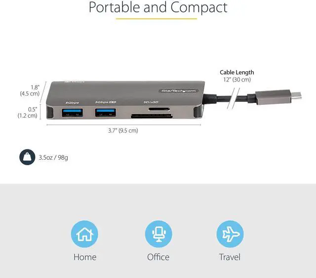 Alt view image 8 of 11 - StarTech USB C Multiport Adapter USB-C to 4K HDMI 100W Passthrough DKT30CHSDPD